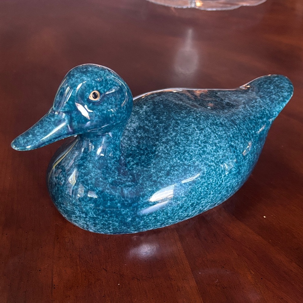 Blue Ceramic Duck Figurine - Decorative Home Art